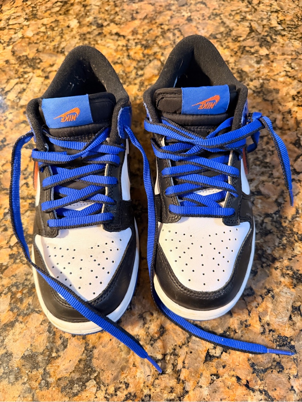 Nike Kids Dunk Low-Top Sneakers - White, Black & Blue with Orange Accents